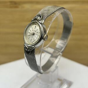 Elgin Silver Tone White Dial Watch Vintage